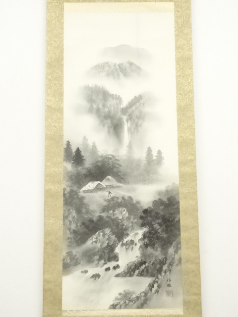 道具 ] - 道具 行雄筆 水墨山水 肉筆絹本掛軸（保護箱） | ネット